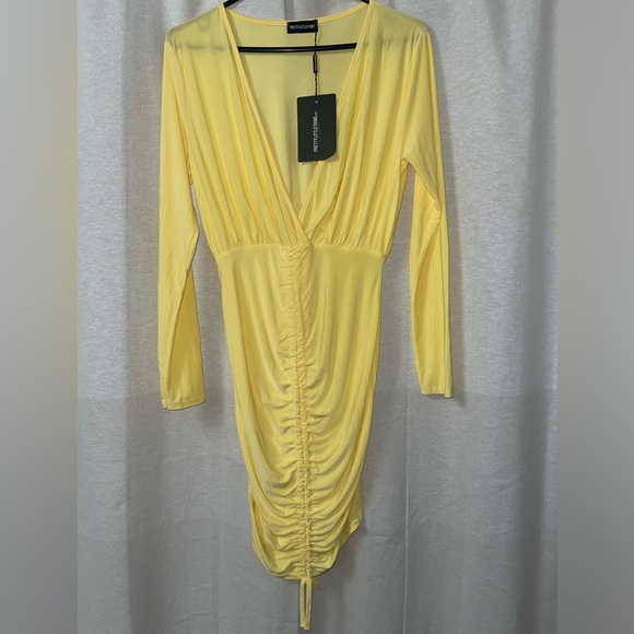 NWT💫 PLT Oriana lemon plunge rushed bodycon dress - Picture 13 of 16